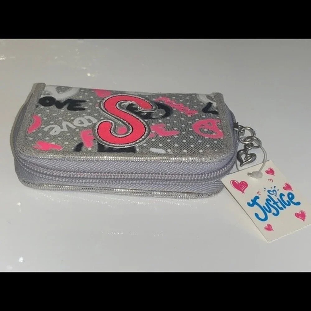 Justice for Girls Small Silver S Initial Wallet NWT